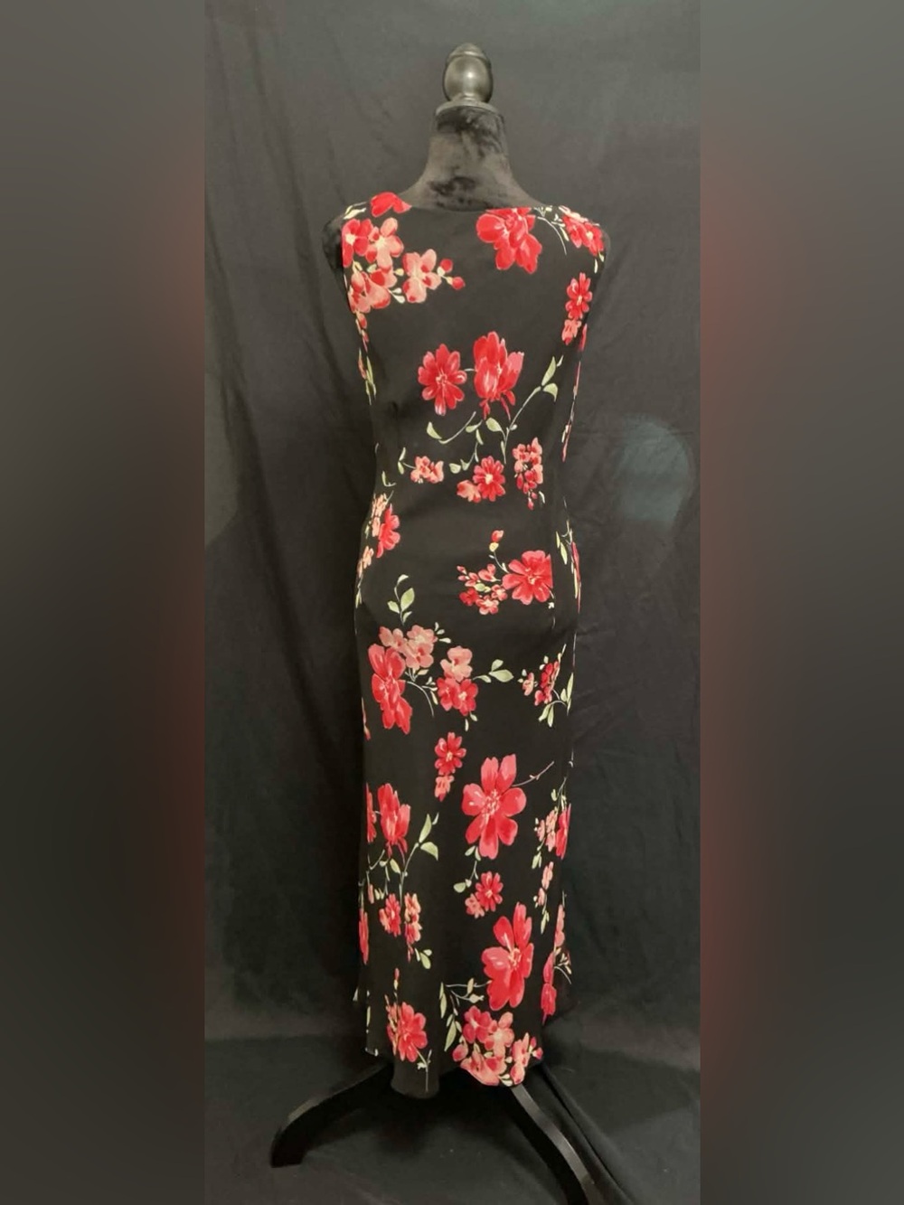 Studio I Black Maxi Dress with Red Floral Pattern